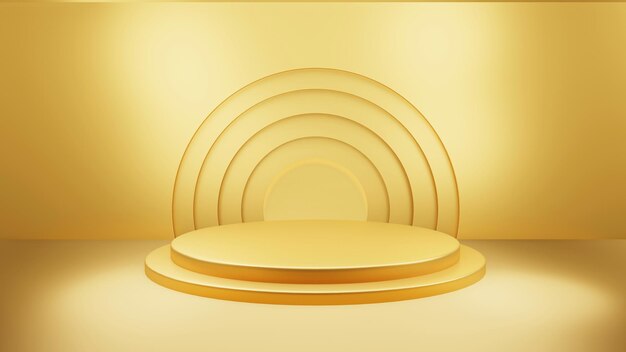 Gold luxury podium color d background with geometric shapes circle display empty pedestal on one flo