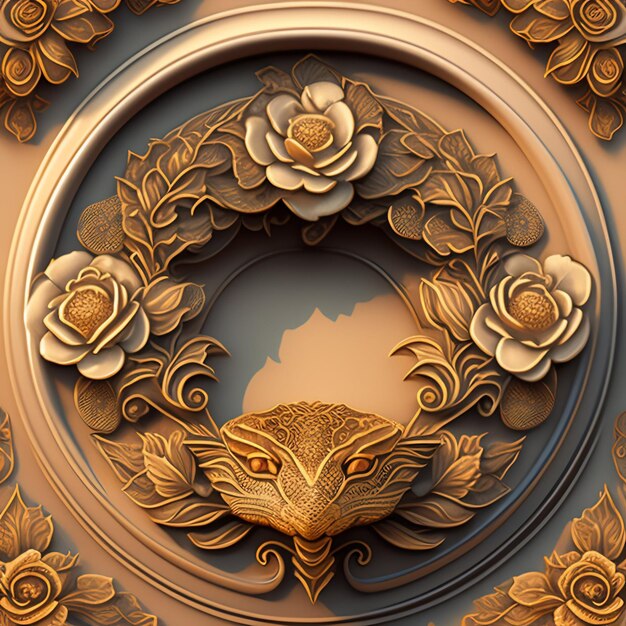 A gold owl with a floral design on the top.