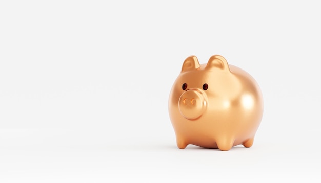 Gold piggy bank finance savings investment concept background 3D illustration
