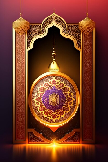 A gold and purple frame with a round design and a circle with a pattern on it.