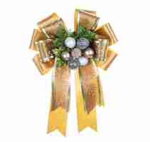 Free photo gold ribbon with bow on white background