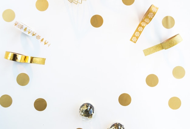 Free photo gold ribbons for decoration and golden circles