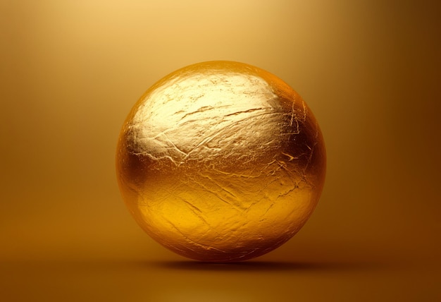 Free photo gold scratched ball sitting on a light golden background