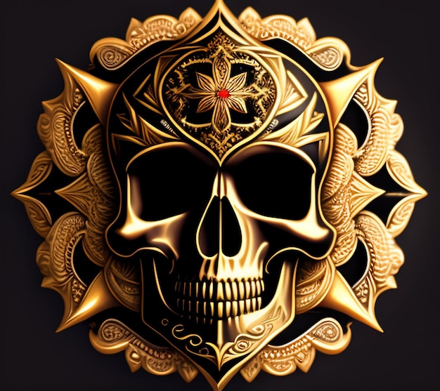 Free photo a gold skull with a cross on it