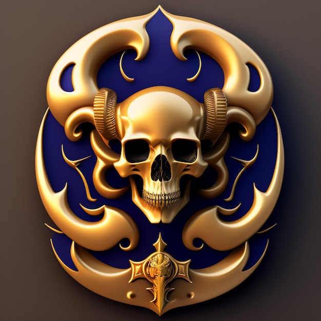 Free photo a gold skull with horns and a blue background