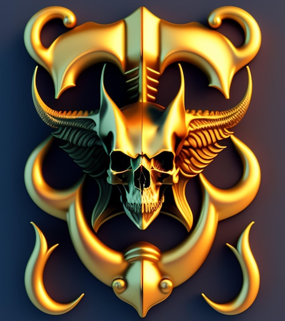 Free photo a gold skull with wings and a sword on it