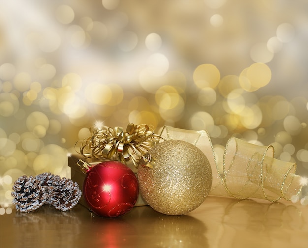 クリスマスの要素を持つ黄金の背景