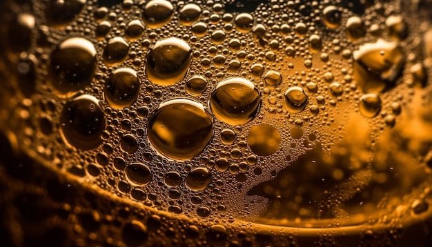 Золотые пузыри пива отражаются на мокрой поверхности, созданной искусственным интеллектом