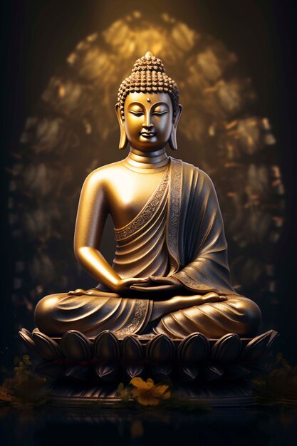 Golden buddha statue in studio