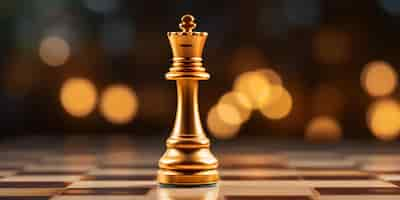 Free photo a golden chess queen shines on a blurred board