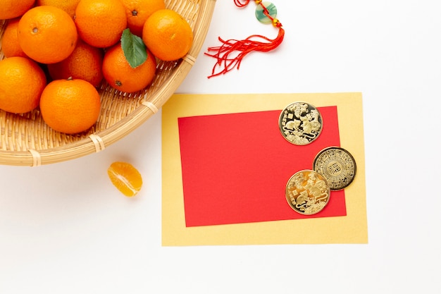 Golden coins and card mock-up chinese new year