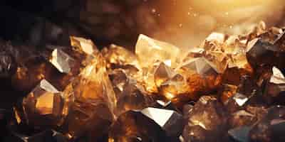 Foto gratuita i cristalli d'oro che assomigliano a un tesoro irradiano bruscamente contro la grotta oscura