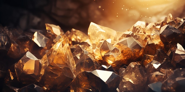 金色の結晶は ⁇ 宝に似て ⁇ 暗い洞窟に明るく輝いています ⁇ 