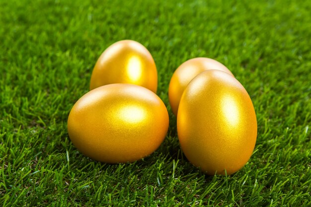  golden eggs on the grass