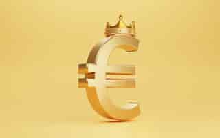Foto gratuita segno dorato dell'euro con corona d'oro su sfondo giallo per l'euro è il re o il principale cambio di valuta nel mondo dal concetto di unione europea di rendering 3d