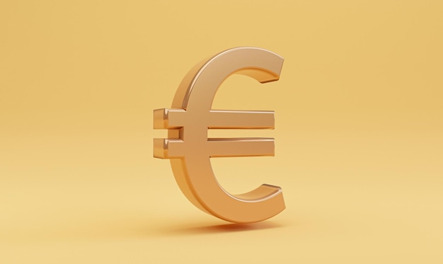 Foto gratuita segno dorato dell'euro su sfondo giallo per il cambio valuta e il concetto di trasferimento di denaro l'euro è la principale moneta della regione dell'unione europea dal rendering 3d