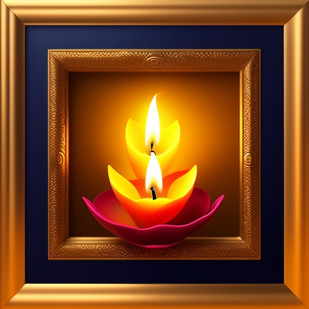 Free photo a golden frame with a candle in it that says diwali