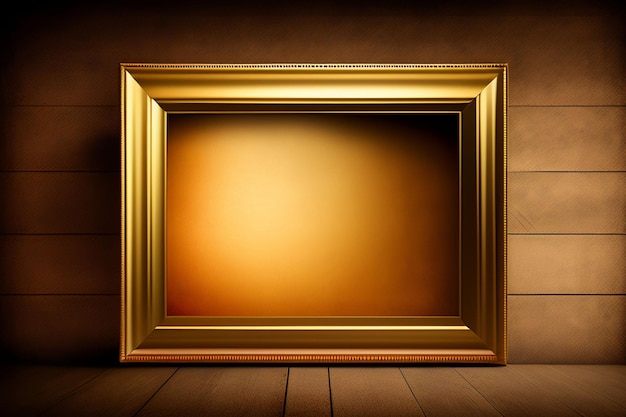 A golden frame on a wooden wall