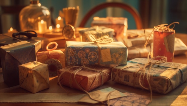 Free photo golden gift box wrapped with ornate paper generated by ai