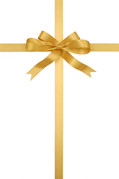 Gold bow. Gift present golden shiny ribbon. Vector (1822361)