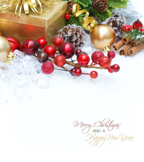 Golden gift with red berries christmas