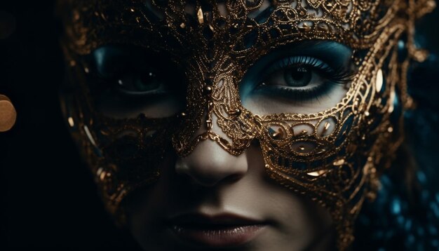 Golden glamour a masked beauty mystery revealed generated by AI