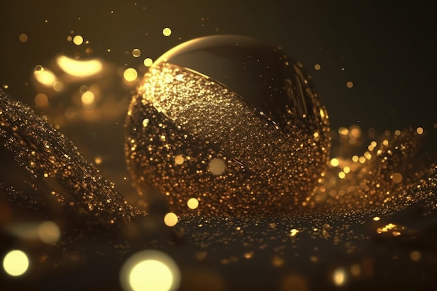 Free photo golden glitter baubles on isolated on dark background gold glitter dust defocused texture abstract