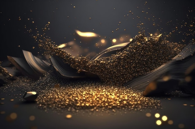 Foto gratuita luci glitter dorate su isolato su sfondo scuro texture sfocata polvere glitter oro astratto