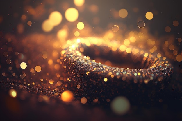 Golden glitter lights on isolated on dark background Gold ring with bokeh dust defocused texture