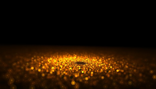 초점이 맞춰진 황금 반짝이 입자 근접 촬영