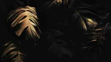 Free photo golden monstera leaves background design resource