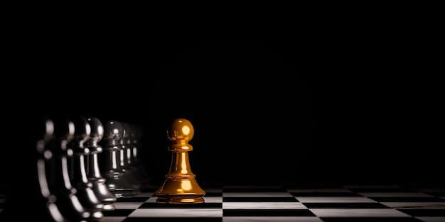 Шахматы с золотой пешкой выходят из строя для другого мышления и ведущих изменений разрушение и уникальная концепция с помощью 3d-рендеринга