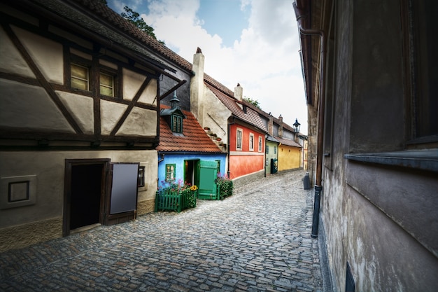 Golden street in Prague, Czech, Europe.