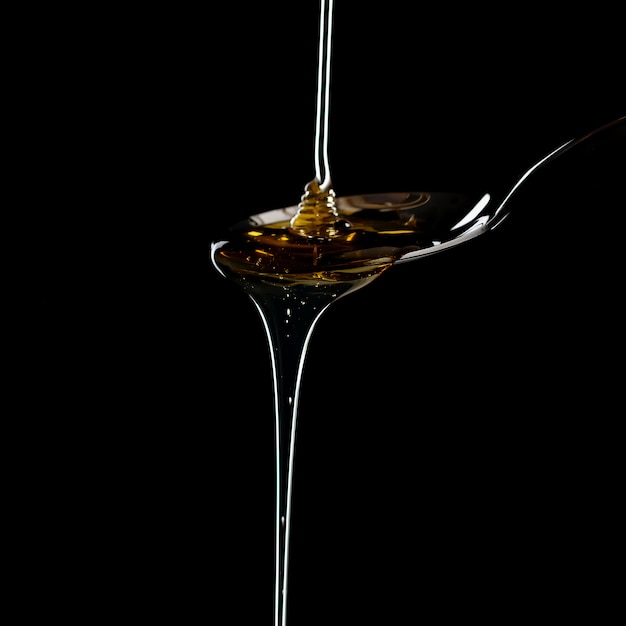 golden sweet honey dripping from spoon 