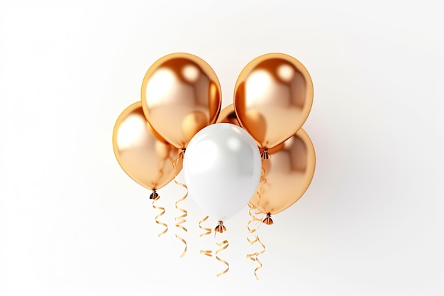 Free photo golden and white balloons on white background birthday fun decoration celebrate holiday new year