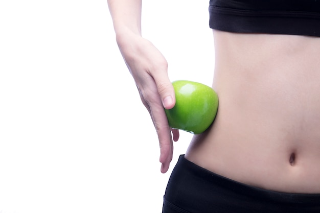 Good healthy body and curve waist and green apple