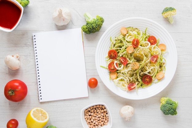 Good vegan food on wooden table