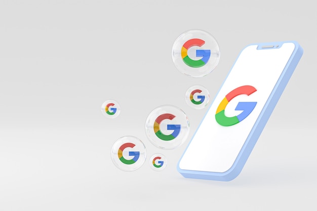 Значок google на экране смартфона или мобильного телефона 3d визуализации