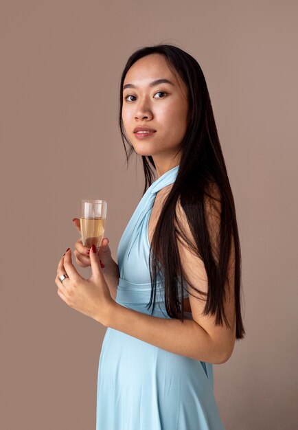 Gorgeous portrait of bridesmaid with flower boquete