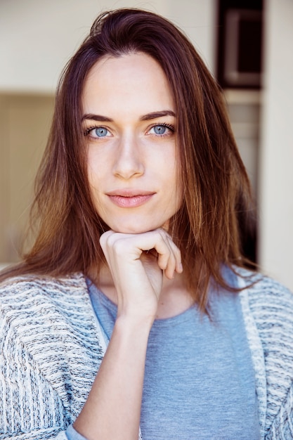 Gorgeous woman with blue eyes