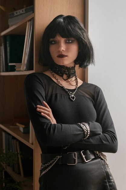 Goth student in the school's library