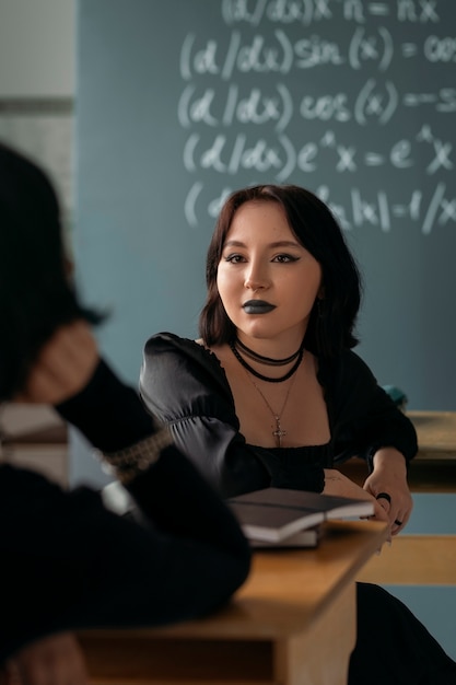 Goth students at school in the classroom