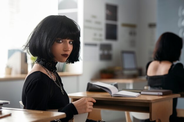 Goth students at school in the classroom