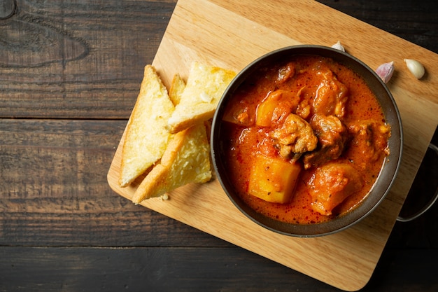 Goulash soup on wood.