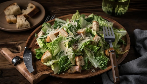 Free photo gourmet caesar salad with grilled fish fillet generated by ai