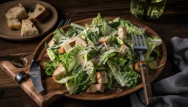 Foto gratuita insalata caesar gourmet con filetto di pesce alla griglia generata da ai