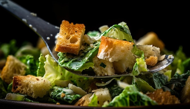 Free photo gourmet caesar salad with grilled seafood fillet generated by ai