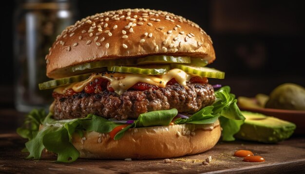 Foto gratuita cheeseburger gourmet con carne alla griglia e verdure fresche generate dall'ia