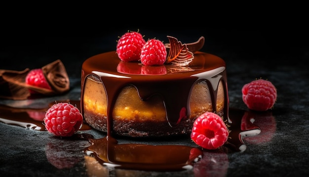 Free photo gourmet chocolate cheesecake slice with fresh berries generative ai