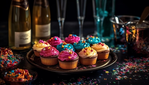 Free photo gourmet cupcakes with ful decorations and icing generated by ai